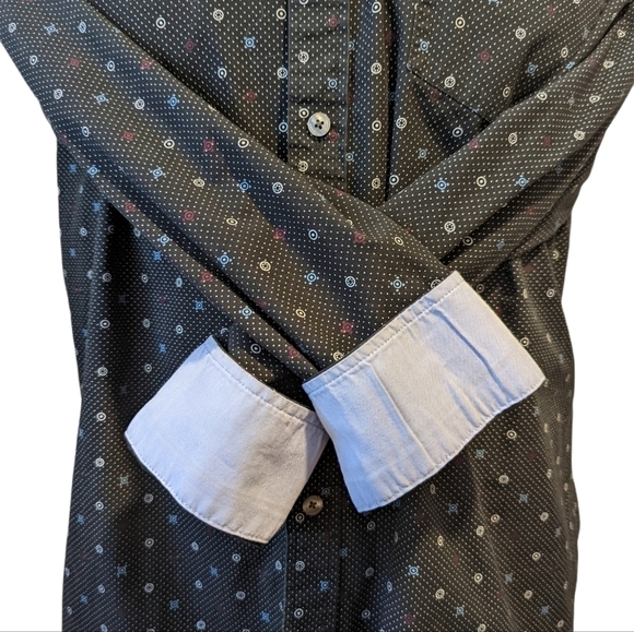 BEN Sherman navy blue pattern button down shirt large - Picture 4 of 8